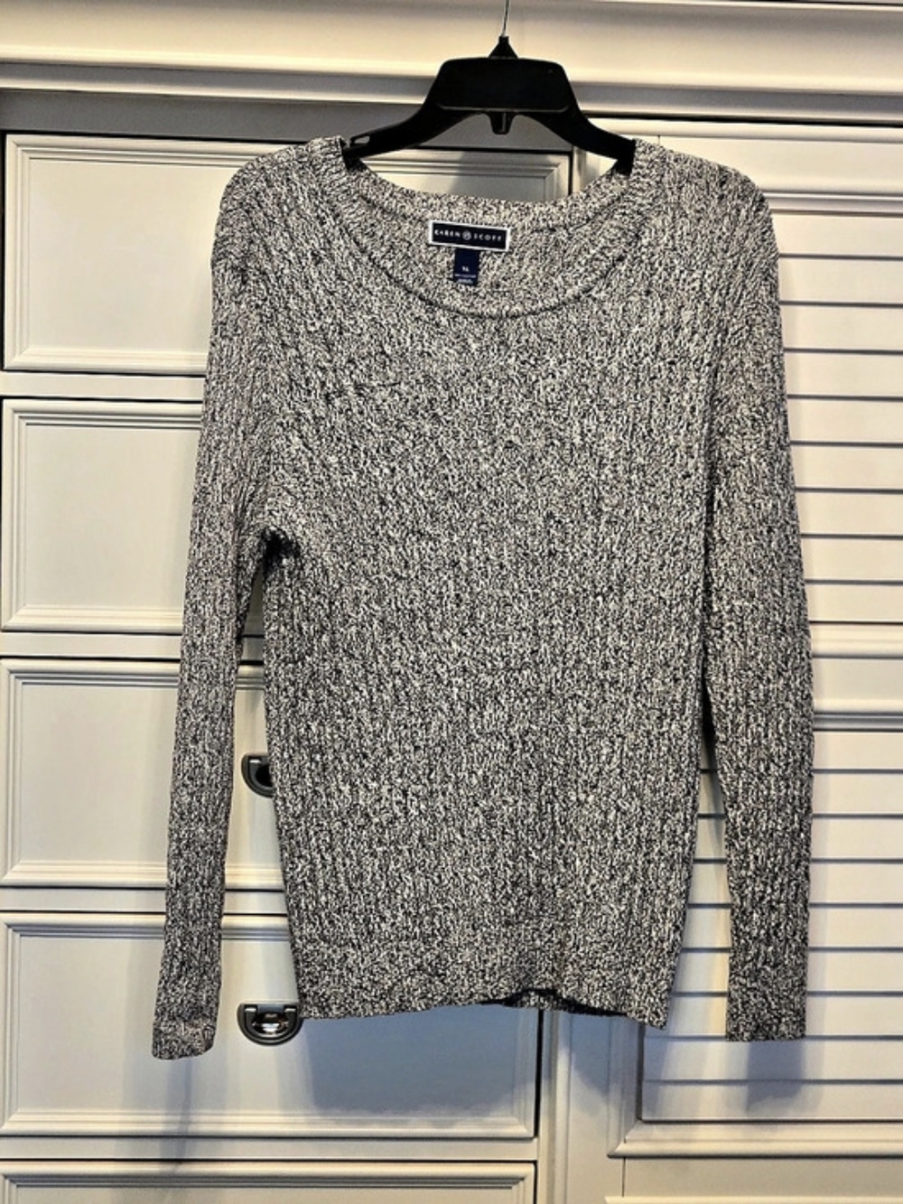 Karen Scott Cotton Crewneck Sweater Black & White XL Like New